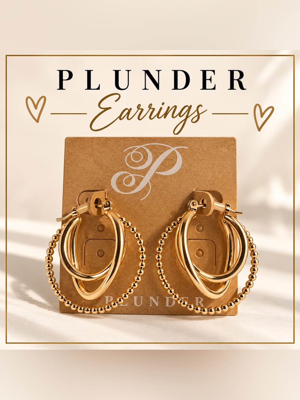 Plunder Jewelry Gold Tone Layered Hoop Beaded Statement Earrings